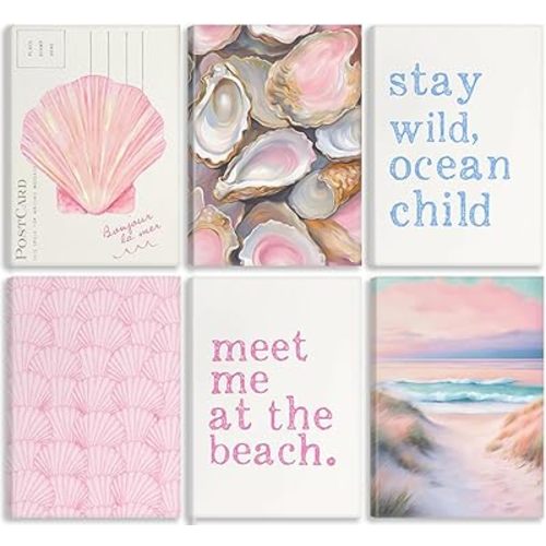 Pink Beach Preppy Canvas Wall art Coastal Granddaughter Aesthetic Room Painting Picture Wall Decor Shells Oyster Poster Print Artwork for Girls Room Girls Dorm Home Decoration