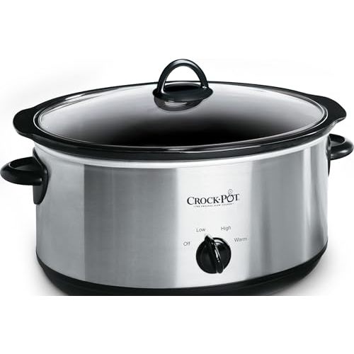 Crock-Pot 7-Quart Manual Slow Cooker, Family Size Serves 8+ People & Fits 6-lb Roast, Removable Stoneware with Warming Setting, Dishwasher Safe for Easy Cleanup, Stainless Steel