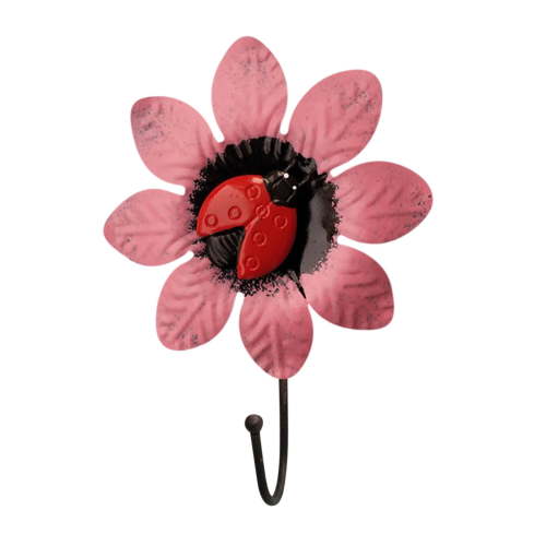 Decorative Flower Iron Wall Hooks - Artistic Wall Hanger for Coats, Hats, and Kitchen Utensils - Child-Friendly Hat Hooks ( Pink )