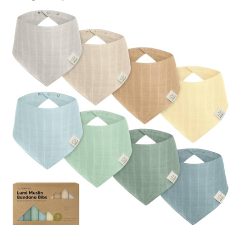 KeaBabies 8-Pack Muslin Baby Bibs for Boys, Girls - Muslin Bandana Drool Bibs for Baby Girl & Boy, Drooling Newborn, Teething Toddler, Infant 0-36 months, 100% Cotton Extra Absorbent & Soft (Mirage)