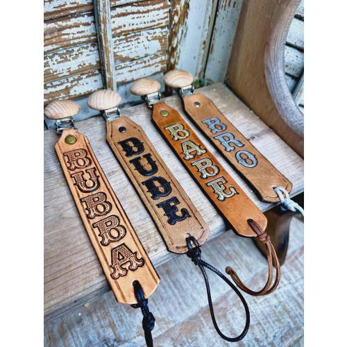 Leather Pacifier Clip | Personalized Name Baby Gift | Custom Engraved Binky Clip