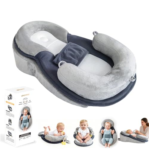 LOVE MAGE Baby Feeding Pillow, Anti Overflow Breast Feeding Pillow, Baby Lounger & Tummy Time Mat, Detachable Design