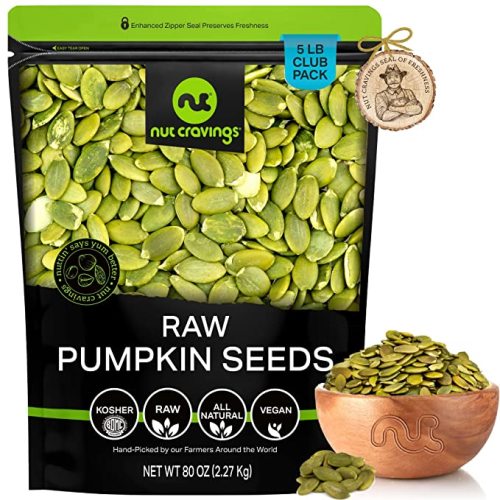 Raw Pumpkin Seeds Pepitas, Unsalted, Shelled, Superior to Organic (80oz - 5 LB) Bulk Nuts Packed Fresh in Resealable Bag - Healthy Protein Food Snack, All Natural, Keto Friendly, Vegan, Kosher