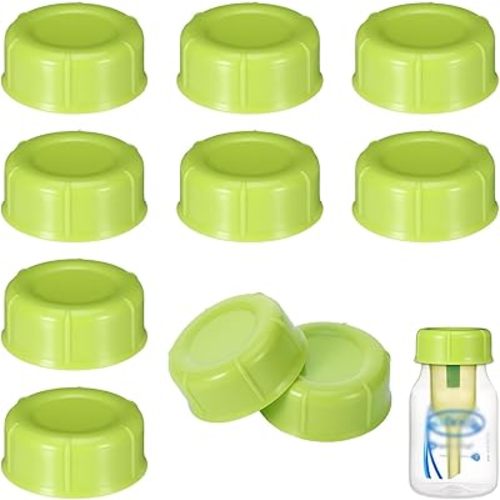 10Pcs Narrow Baby Bottle Caps Compatible with Dr Brown's, Medela, Ameda, Travel Bottle Caps Replacement Parts for Dr Brown, Storage Baby Bottle Lids with Sealing Gasket BPA Free Leak Proof (Green)