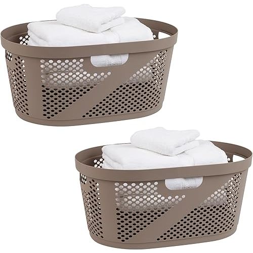 Mind Reader 40L Laundry Basket, Clothes Hamper, Premium Wicker Design, Plastic, 23"L x 14.5"W x 10.5"H, Set of 2, Tan
