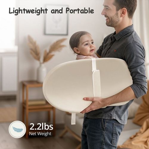 GOTGELIF Soft PU Foam Portable Baby Changing Pad with Safety Strap - White