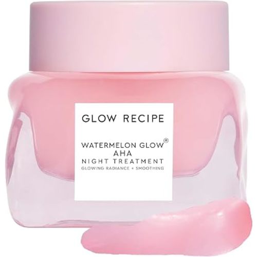 Glow Recipe Watermelon Glow AHA Night Treatment, Travel Size Overnight Mask, AHA Exfoliating Treatment with Glycolic + Lactic Acid, Hyaluronic Acid + Niacinamide, Smooth Even Tone Glow (25 ml)