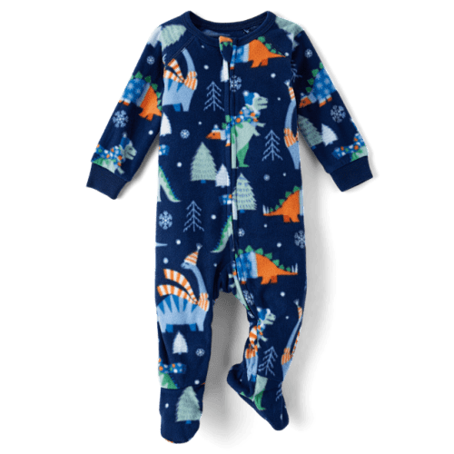 Baby And Toddler Boys Dino Microfleece Footed One Piece Pajamas - Blue
