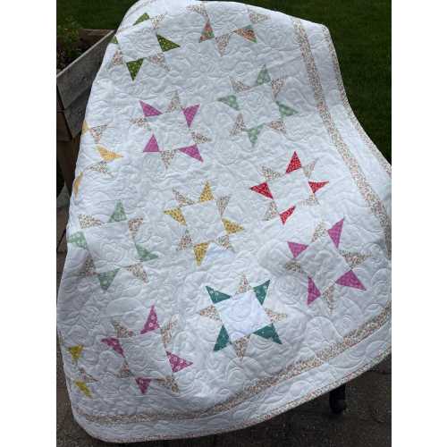 Patchwork Baby Quilt, Pastel Stars, Maple Cottage Design, 47x47 Cotton