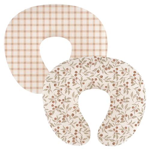 Nursing Pillow Covers 2-Pack, Silky Breathable Universal Fit Pillow Cover for Baby Girl/Boy, Anti-Pilling Washable（Checkered, Dense Red Berries）