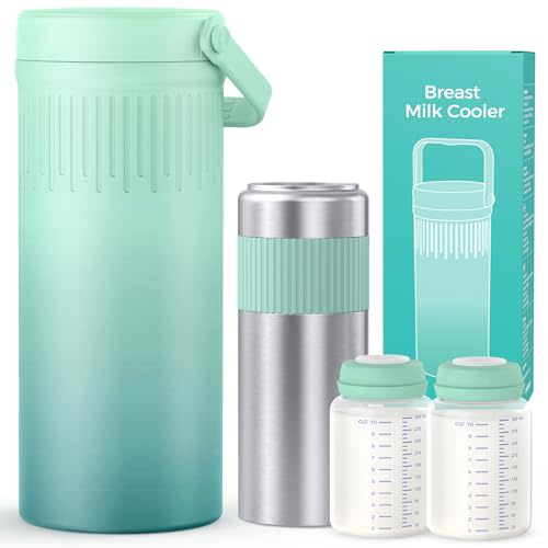 22oz Stainless Steel Breast Milk Cooler Bottle, Large Capacity | Breastmilk Chiller with 2pcs Storage Bottle, 24 Hours Cooling Baby Feeding Essentials for Work Travel, BPA-Free