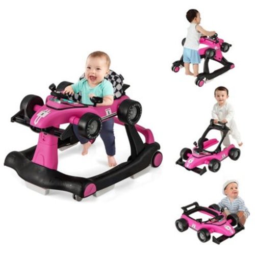 Canddidliike 4-in-1 Foldable Activity Push Walker with Adjustable Height-Pink, Baby Walkers for Boys Girls Babies