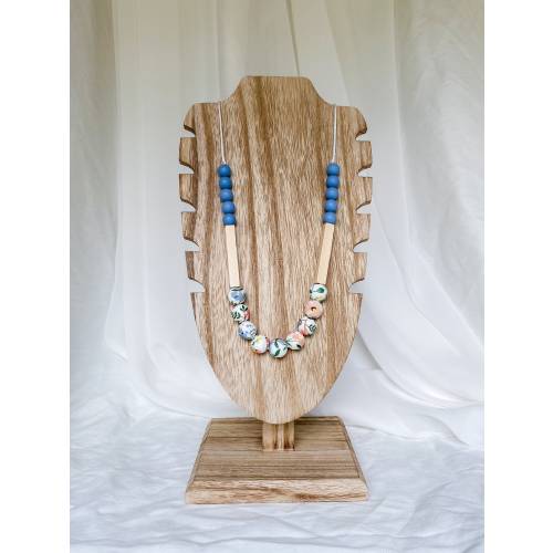Bright Floral & Light Blue Modern Mama Silicone Necklace | Nursing Necklace | Breastfeeding Necklace | Fiddle Necklace
