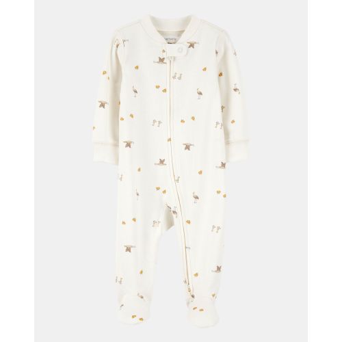 Baby Mini Bird Print 2-Way Zip Cotton Sleep & Play Pajamas