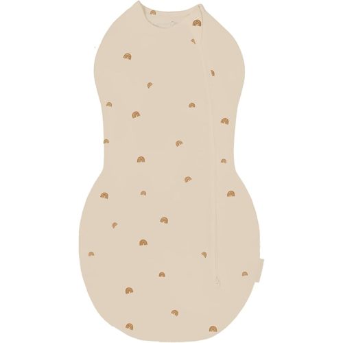 Happiest Baby Sleepea Comforter Swaddle - 100% Organic Cotton Baby Swaddle Blanket - Doctor Designed Promotes Healthy Hip Development (Tan Rainbows, Small)