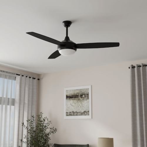 Harbor Breeze Beach Creek 44-in Matte Black with Matte Black/Auburn Blades Integrated LED Indoor Downrod or Flush Mount Ceiling Fan with Light and Remote (3-Blade) TG44MBK3D1RC at Lowes.com