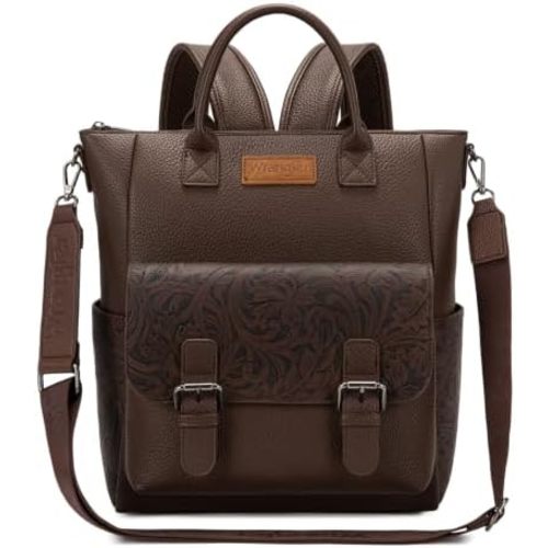 Wrangler Backpack Purse for Women Convertible Shoulder Bag Tooled-Coffee