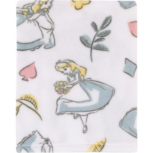 Disney Alice in Wonderland Light Blue, Pink, Yellow, and White Super Soft Plush Baby Blanket