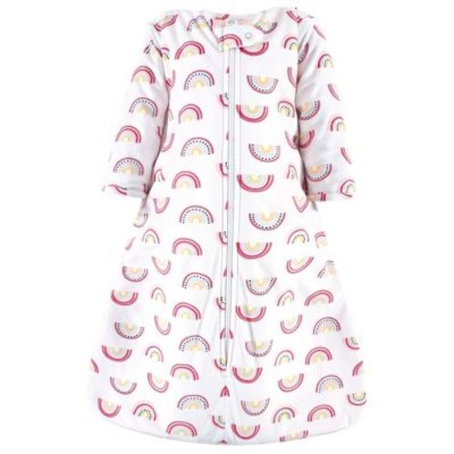 Hudson Baby Infant Girl Long Sleeve Plush Faux Fur Sleeping Bag, Wearable Blanket, Modern Rainbow, 0-6 Months