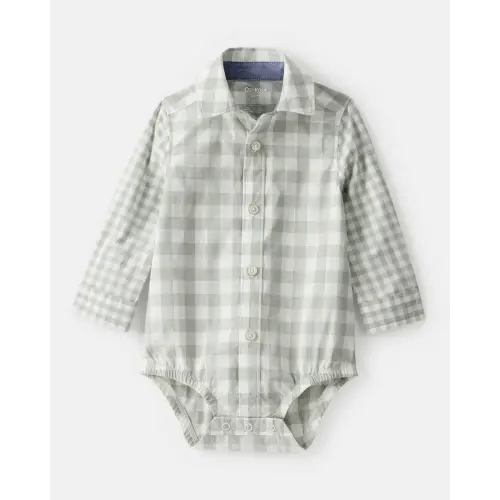 Baby Boy Plaid Long-Sleeve Button-Down Bodysuit - Green - OshKosh B'gosh | Carter's