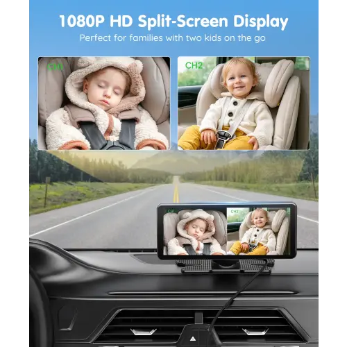 Babyvue BV3PRO 7.2" Dual Car Camera Baby Monitor, 1080P HD Split Screen, IR Night Vision, Double Car Camera for 2 Baby, Easy Setup for Carseat, Perfect for Family Travel, Pet Friendly tiktokshopspringglowup - TikTok Shop