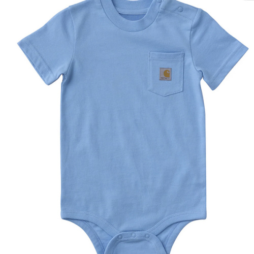 Kids' Short Sleeve Pocket Bodysuit (Baby) Blue and Yellow 9-12 months