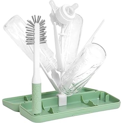 Ubbi On-the-Go Drying Rack and Brush Set, Includes Travel Case and Bottle Brush for Compact Storage, Holds Up To 8 Bottles, Baby Travel Accessories, Sage