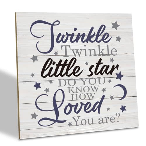 Nursery Decor, Wood Plaque Table Art Sign 6.2 * 6.2inch, Decorations for Baby Boys Room, Nursery Decor for Neutral, Twinkle Twinkle Little Star Do You Know How Loved You Are