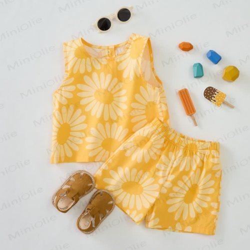 Baby Toddler Yellow Sunflower Sleeveless 2-piece Set