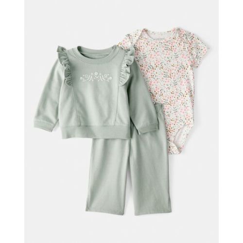 Baby Girl 3-Piece Floral Sweatshirt Outfit Set - Green - Carter's | Carter's