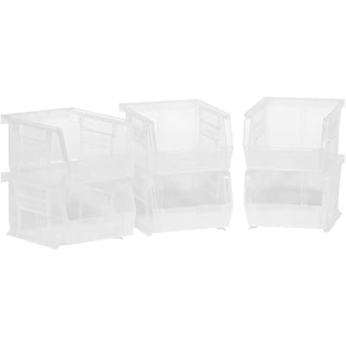 Akro-Mils 30210 AkroBins Plastic Storage Bins, Space-Saving Stackable Bins for Garage, Pantry, Craft Organization, 5" x 4" x 3", Clear, 6-Pack
