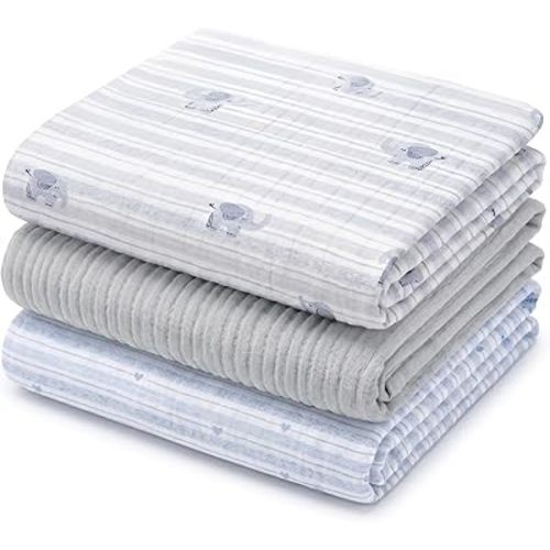 Muslin Swaddle Blankets for Newborns, 3 Pack Multipurpose 100% Organic Cotton, Ultra Soft Breathable Receiving Blanket 47 x 47 inches, Swaddle Wrap for Baby Boys & Girls