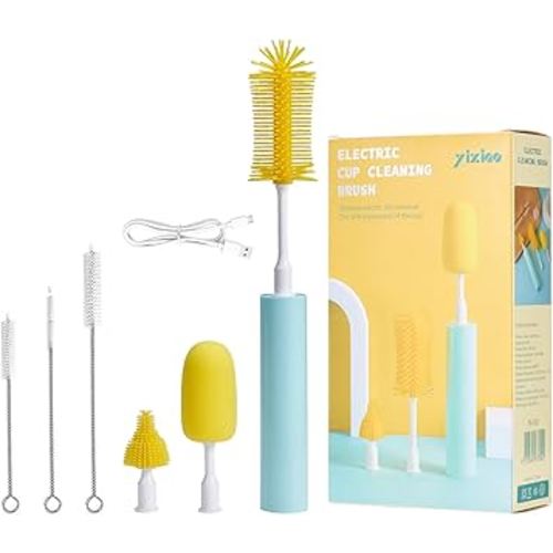 Electric Bottle Brush Cleaner, Electric Baby Bottle Brush Set with Nipple & Straw Brush, 2 Modes & 360° Rotation