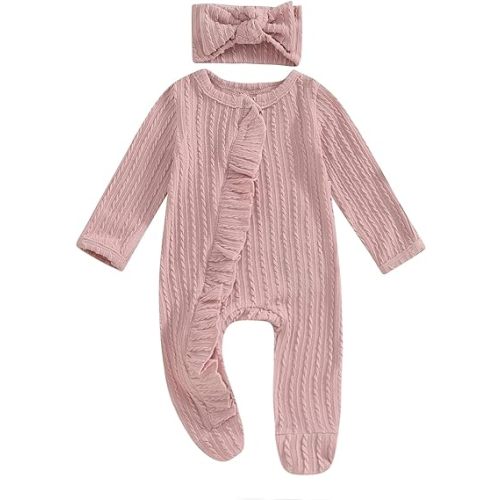 YINGISFITM Baby 3 6 Months Girl Clothes Newborn Onesie Ruffle Long Sleeve Ribbed Romper Jumpsuit One Piece Hospital Outfit