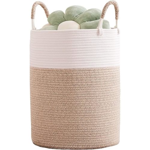80L Extra Large Laundry Hamper Basket Tall Woven Rope Clothes Hamper Blanket Basket for Living Room Bathroom Bedroom Brown 16"L x 16"W x 22"H
