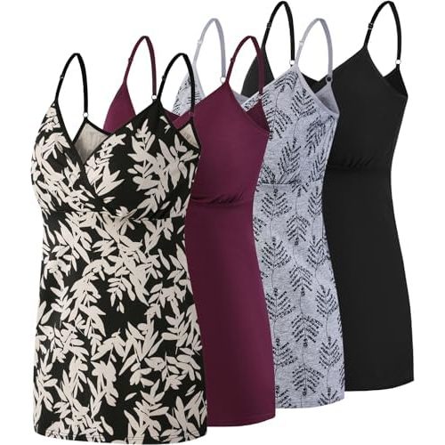 SUIEK 4 Pack Nursing Tank Tops Maternity Cotton Cami Breastfeeding Sleep Bralette