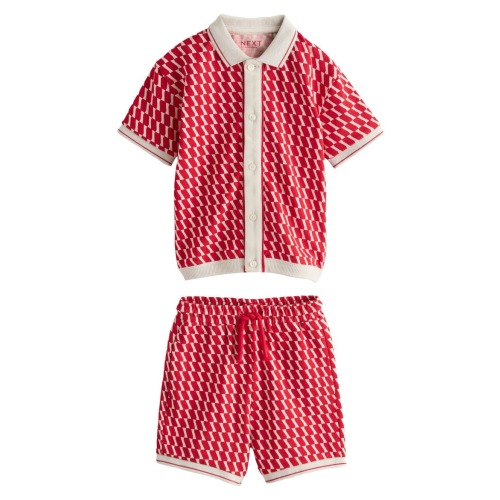 Kids' Geo Cotton Button-Up Shirt & Shorts Set