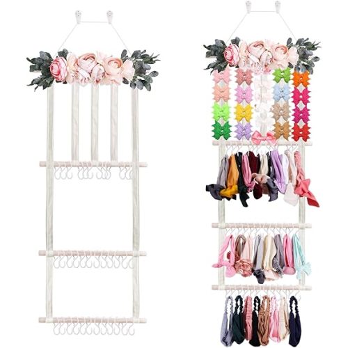 Headband Holder Bow Organizer for Girls, Hair Clips Bows Holder Baby Headbands Storage Personalized Hair Accessories Storage Organizer Wall Hanging Decor for Nursery Room Closet