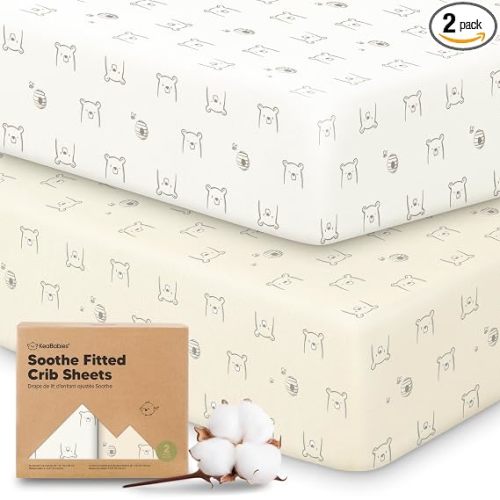 2pk Organic Cotton Crib Sheets for Boy Girl 52x28 (Bumble Bear) | Fitted Crib Mattress Sheet Neutral, Breathable Cover for Baby Bed Set, Toddler Mattress, Soft & Cute Prints
