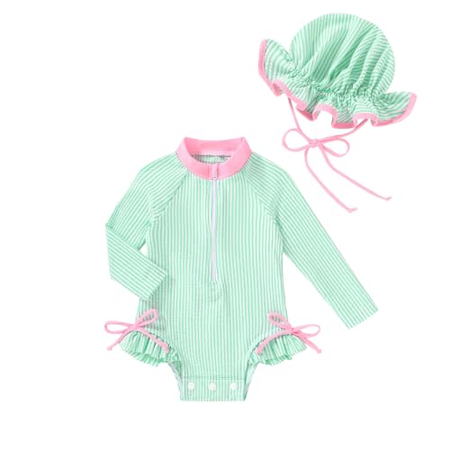 Baby Girls Swimsuit Long Sleeves Zipper Ruffled Bathing Suit Infant Girl Beach Essentials