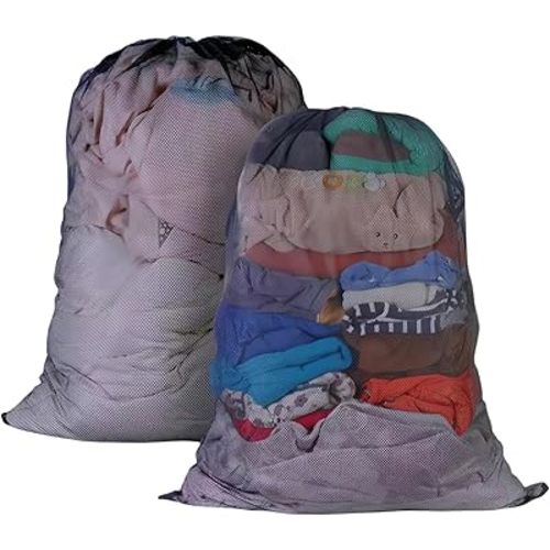 2 Pack Large Mesh Laundry Bag, 27×36inch Black Laundry Hamper Liner, Heavy Duty Mesh Laundry Bags Drawstring Lockable, Machine Washable, for Ball Storage, Travel, Toys, Sports Factories, Dorms