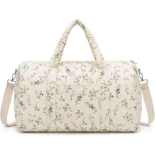 Quilted Duffle Bag for Women Floral Duffel Bags for Travel Cute Weekender Bags Baby Hospital Bag