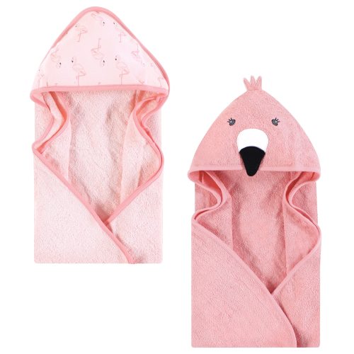 Hudson Baby Infant Girl Cotton Animal Face Hooded Towel, Pink Flamingo, One Size - Pink Flamingo - One Size