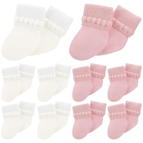 Bonuci 8/24 Pairs Preemie Socks Baby Girls Premature Baby Cotton Turn Cuff Bubble Preemie Socks Nicu for Newborn Hospital