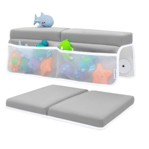Baby Bath Kneeler and Elbow Rest Pad Set - Baby Bath Support for Knees and Elbows - Bath Kneeler Pad with Memory Foam and Bath Toys Organizer - Ideal Bath Kneeling Pad for Bathing Baby - Grey