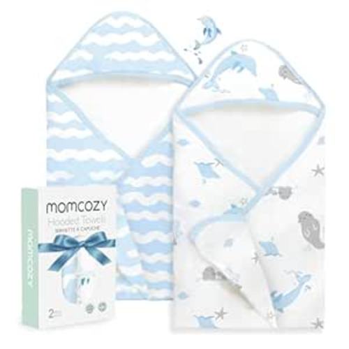 Momcozy Baby Towels, Soft Absorbent Bath Towel for Newborn&Toddler,Whale