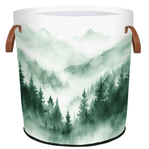 ADECORIVY Misty Forest Laundry Basket Mountain Waterproof Collapsible Hamper with Handles Oxford Cloth Dirty Clothes Tote for Bathroom, Bedroom, Living Room