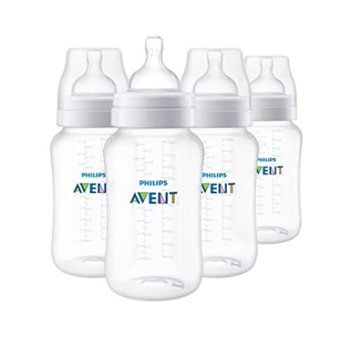 Philips Avent Anti-Colic Bottle with AirFree Vent, 4oz, with Flow 1 Nipples, 0m+, 4pk, Clear, SCY701/04