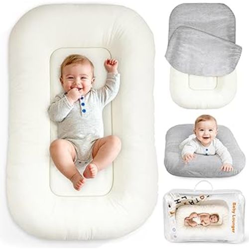Baby Lounger & Nest for Newborn 0-24 Months, Baby Nest Supervised Breathable Cotton for Newborn, Newborn Essentials Gifts, Breathable Portable Infant Lounnger for Travel and Home(Cashmere Gray）
