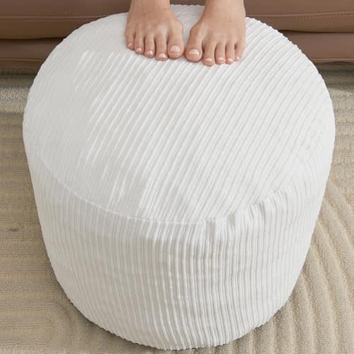 WSOFRLAC Small Pouf Ottoman Foot Rest Footstool and Ottomans Small for Couch Foot Stools for Living Room Boho Couch Ottoman White Beige Pouf Ottomans 26x18 Foot Rest Poufs Round Stool